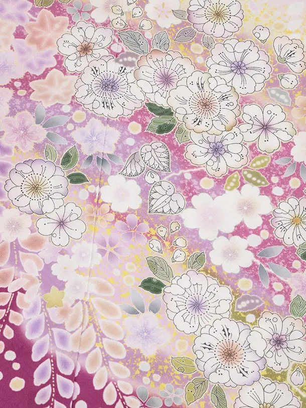 七五三(7歳結び帯)Y628【正絹】パープル地 辻が花調