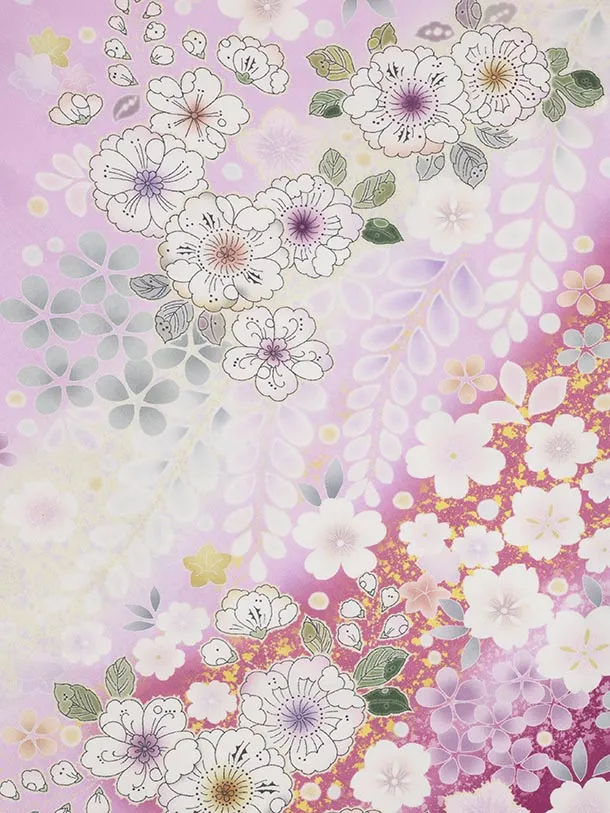 七五三(7歳結び帯)Y628【正絹】パープル地 辻が花調