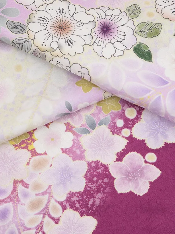 七五三(7歳結び帯)Y628【正絹】パープル地 辻が花調