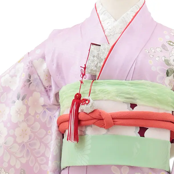 七五三(7歳結び帯)Y628【正絹】パープル地 辻が花調