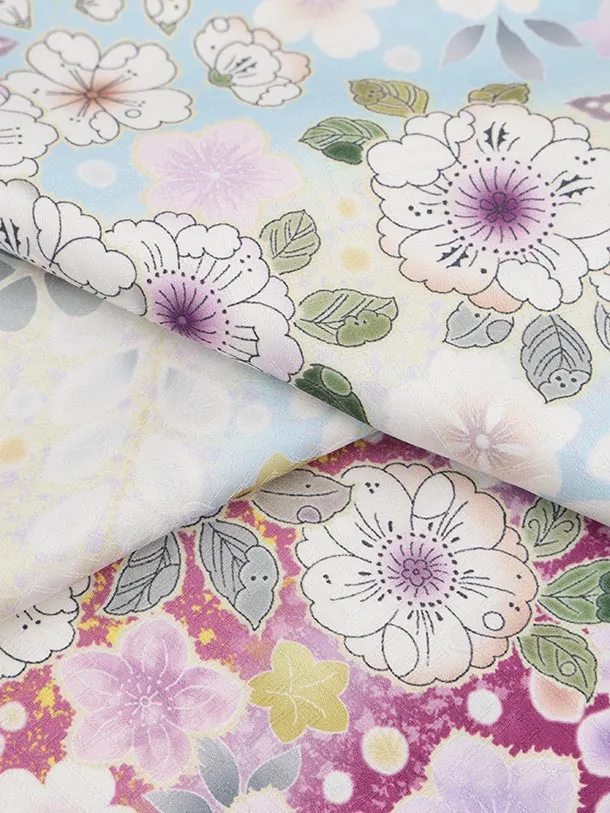 七五三(7歳結び帯)Y629【正絹】水色 裾パープル 辻が花調