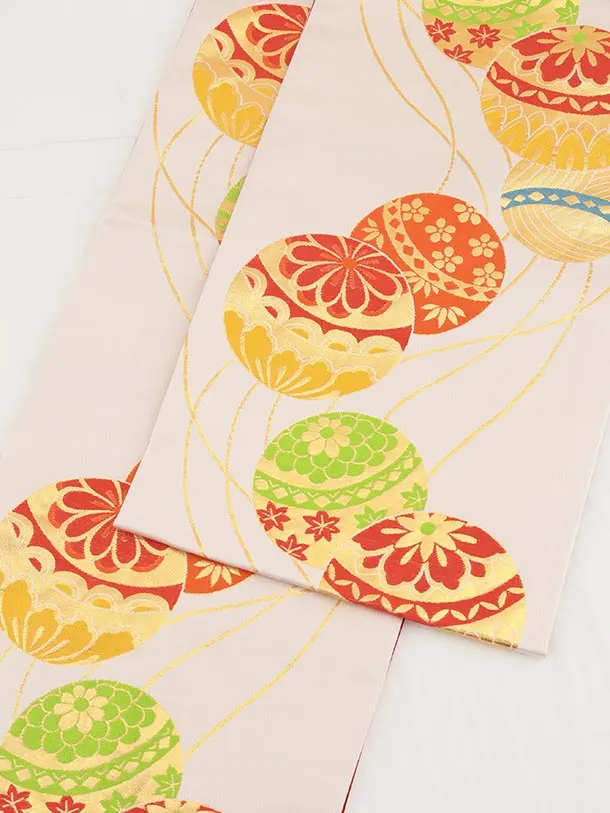 七五三(7歳袋帯)Y636【高級正絹】水色 慶長絞り 雲取りに梅