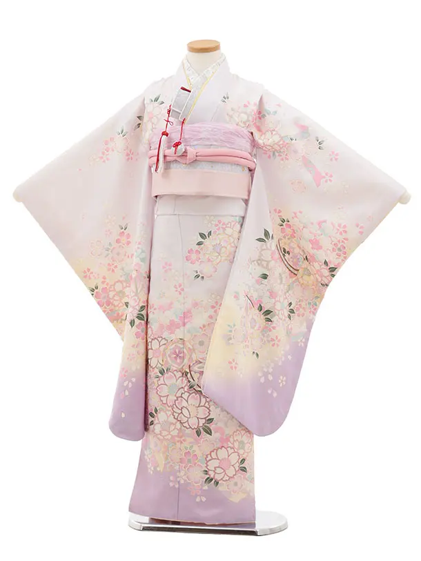 七五三(7歳結び帯)Y640 淡パープルぼかし 鞠 桜