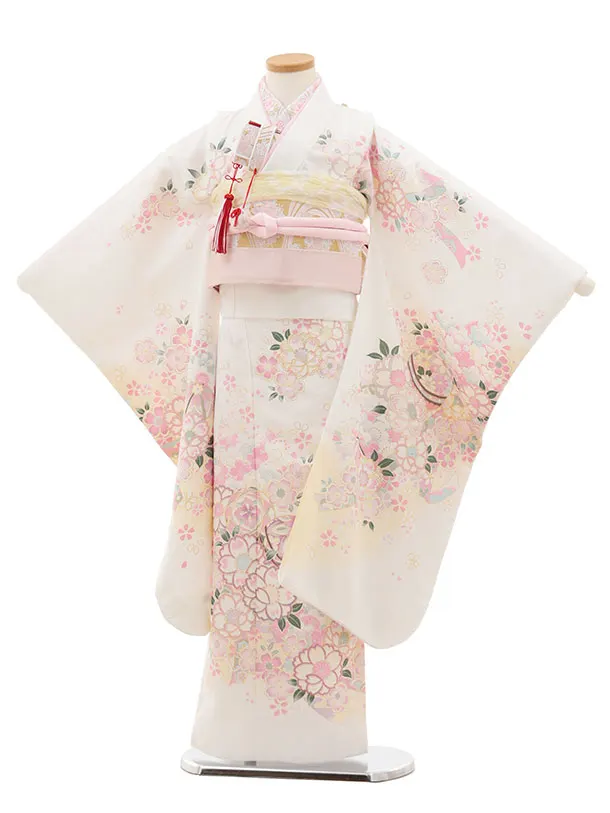 七五三(7歳結び帯)Y641 白 鞠 桜