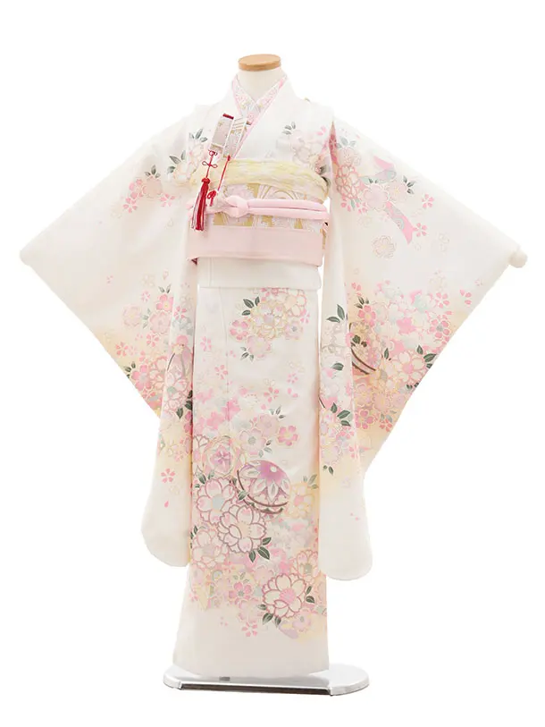 七五三(7歳結び帯)Y641 白 鞠 桜