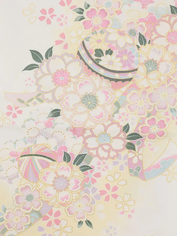 七五三(7歳結び帯)Y641 白 鞠 桜