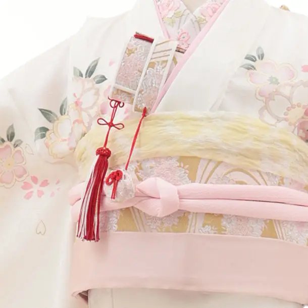 七五三(7歳結び帯)Y641 白 鞠 桜