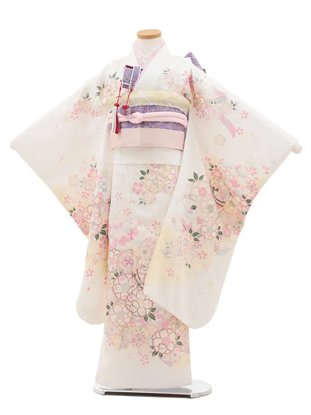 七五三(7歳結び帯)Y642 白 鞠 桜
