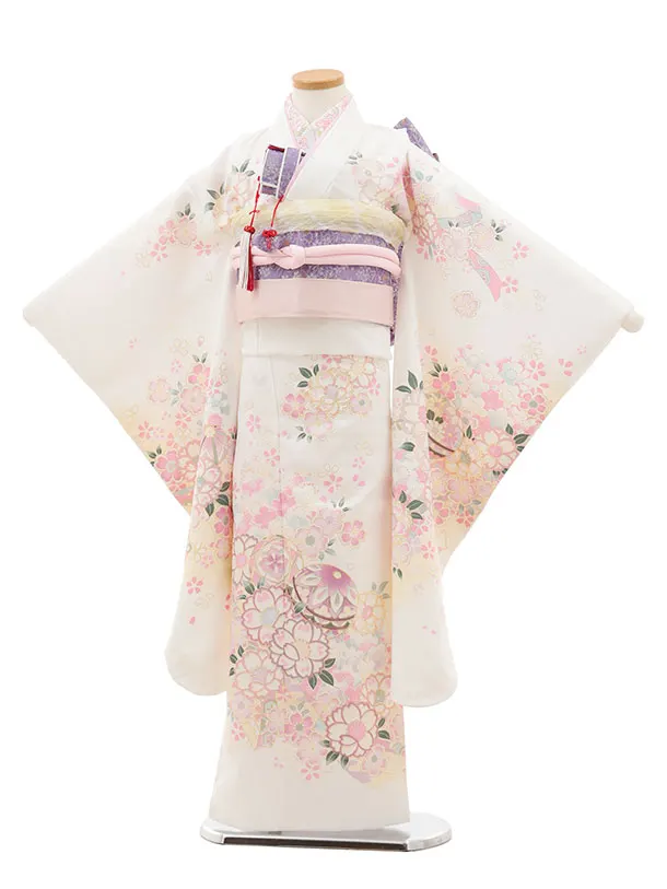 七五三(7歳結び帯)Y642 白 鞠 桜