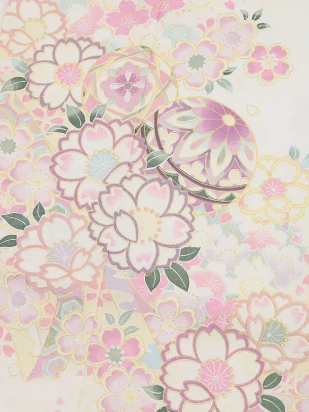 七五三(7歳結び帯)Y642 白 鞠 桜