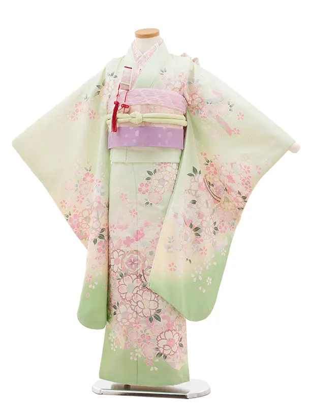 七五三(7歳結び帯)Y643 ペールグリーン 鞠 桜