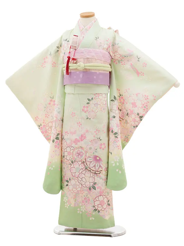 七五三(7歳結び帯)Y643 ペールグリーン 鞠 桜