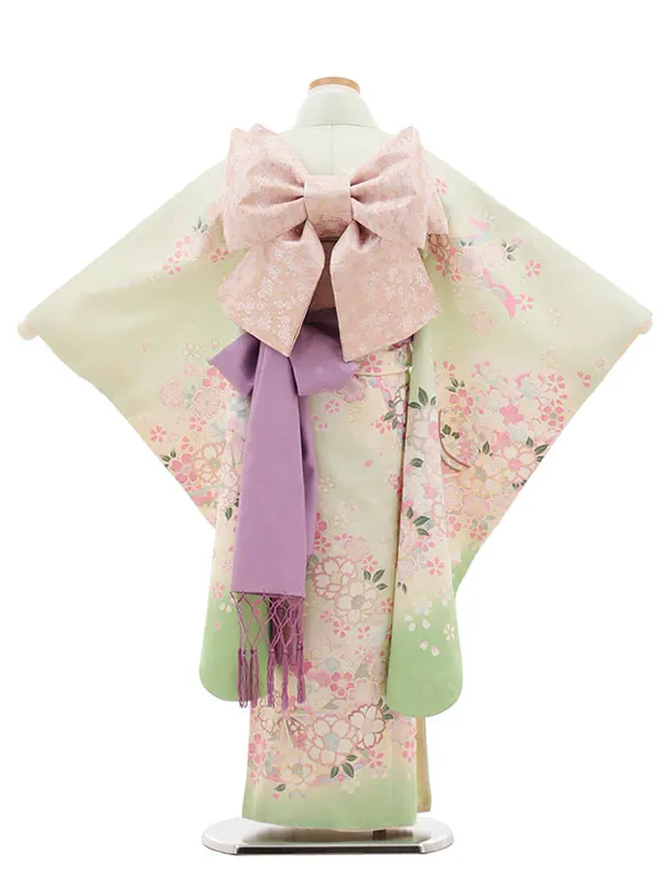 七五三(7歳結び帯)Y643 ペールグリーン 鞠 桜