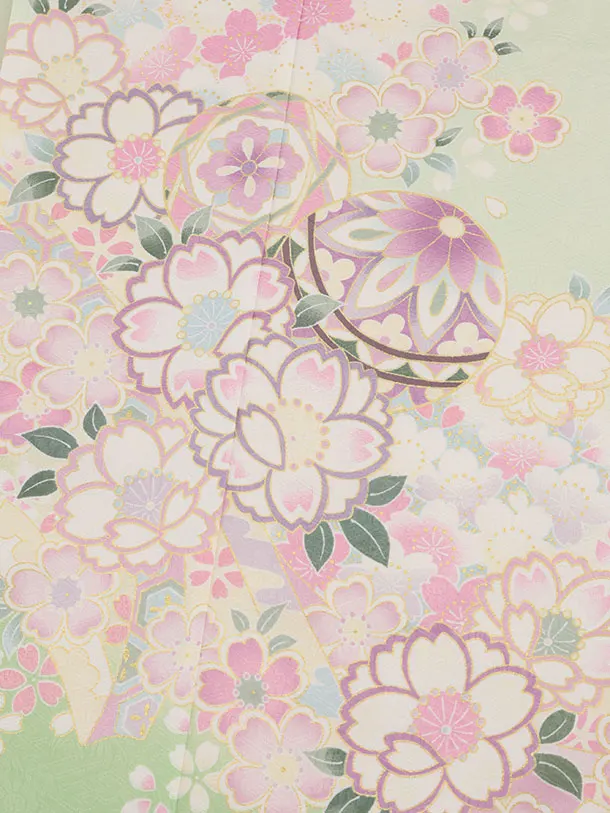 七五三(7歳結び帯)Y643 ペールグリーン 鞠 桜