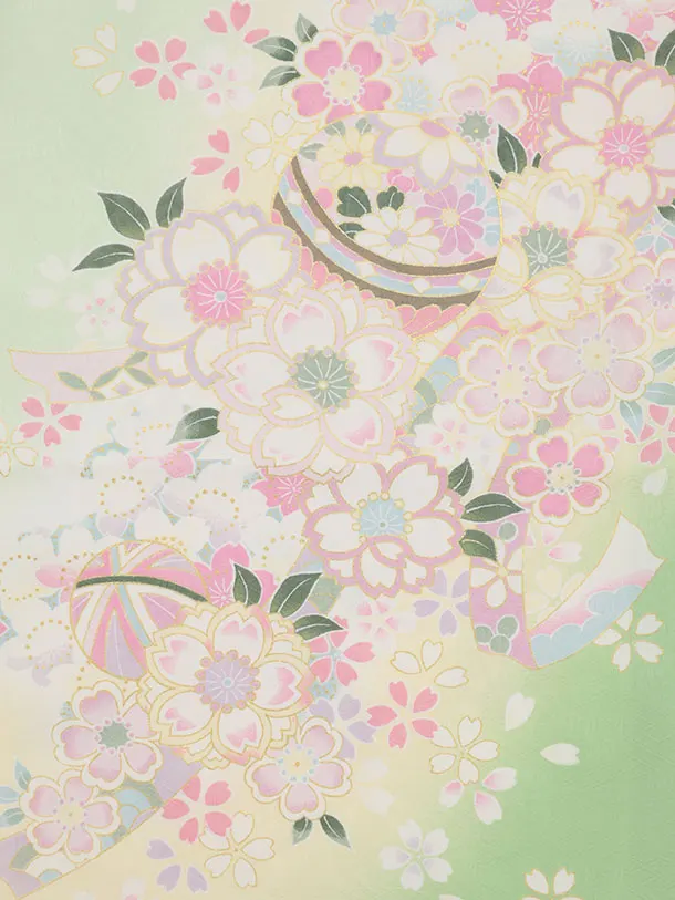 七五三(7歳結び帯)Y643 ペールグリーン 鞠 桜