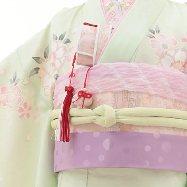 七五三(7歳結び帯)Y643 ペールグリーン 鞠 桜