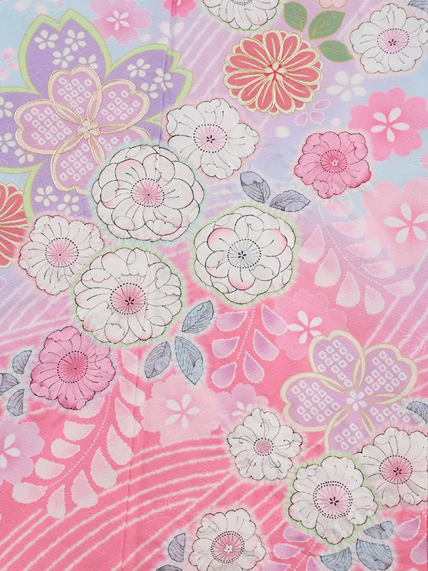 七五三(7歳結び帯)Y650 水色裾ピンク辻が花調