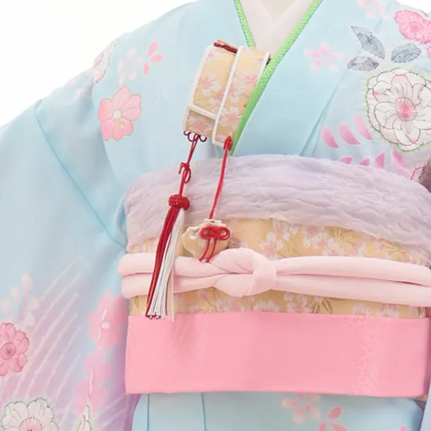 七五三(7歳結び帯)Y650 水色裾ピンク辻が花調