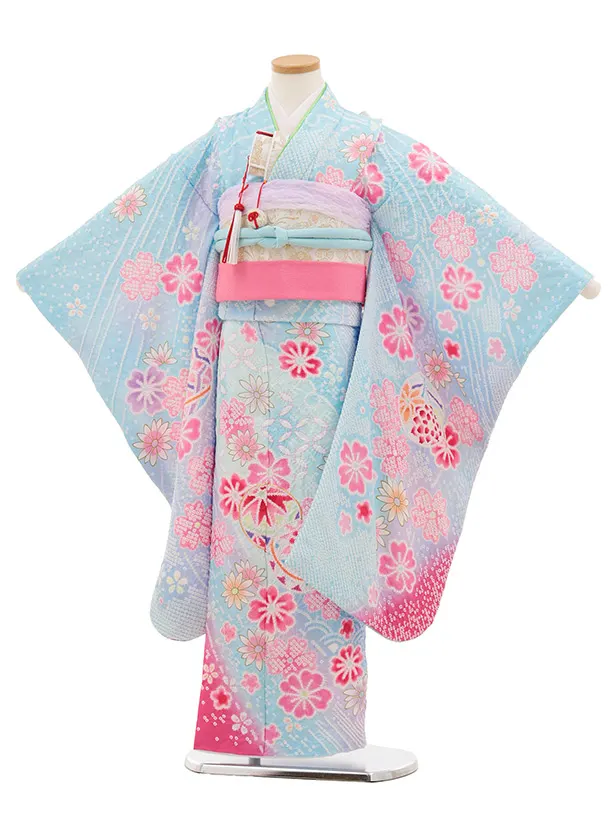 七五三(7歳結び帯)Y651 水色 桜 まり