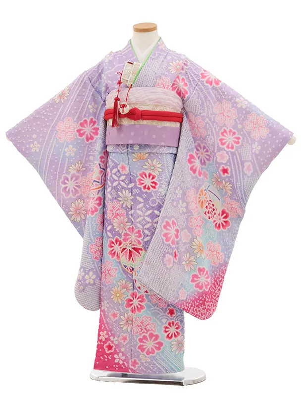 七五三(7歳結び帯)Y652 パープル 桜 まり