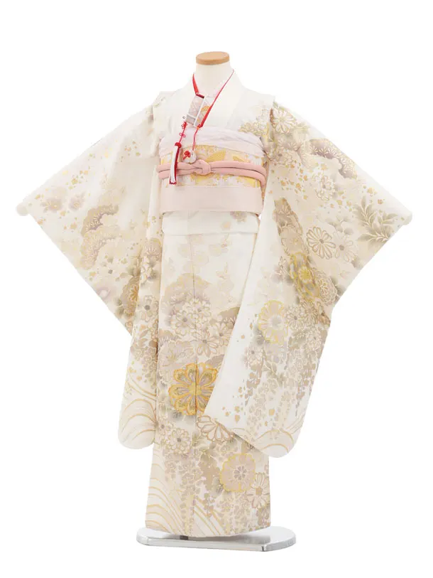 七五三(7歳袋帯)Y656 【高級正絹】桂由美 白地 金彩 花づくし