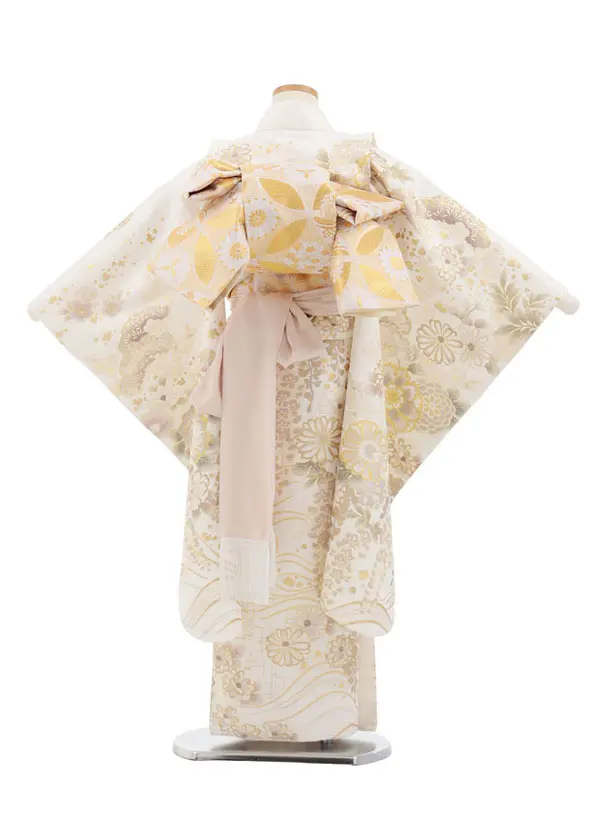 七五三(7歳袋帯)Y656 【高級正絹】桂由美 白地 金彩 花づくし