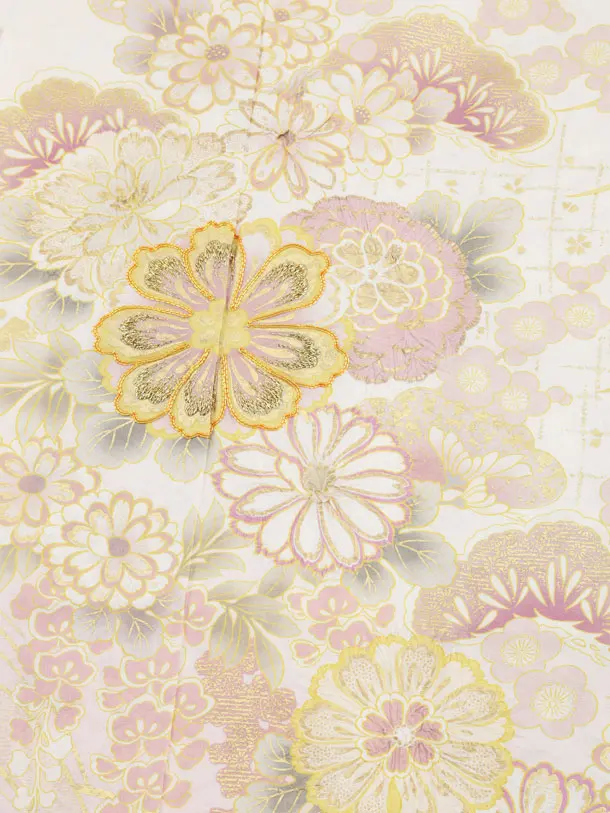 七五三(7歳袋帯)Y657 【高級正絹】桂由美 白地 金彩裾ピンク 花づくし