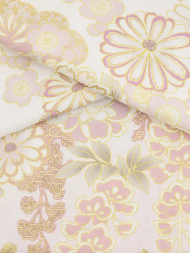 七五三(7歳袋帯)Y657 【高級正絹】桂由美 白地 金彩裾ピンク 花づくし