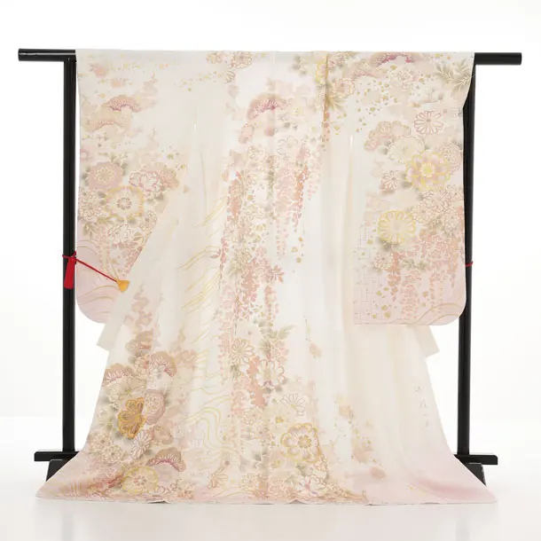 七五三(7歳袋帯)Y657 【高級正絹】桂由美 白地 金彩裾ピンク 花づくし