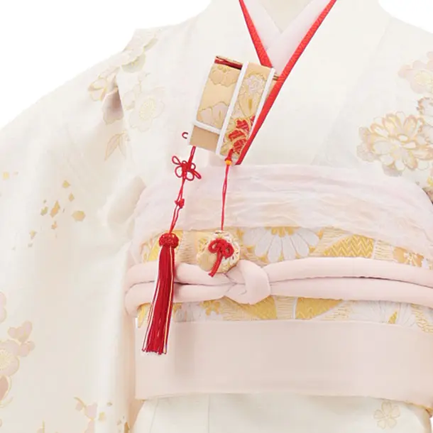 七五三(7歳袋帯)Y657 【高級正絹】桂由美 白地 金彩裾ピンク 花づくし