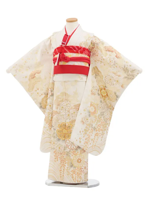 七五三(7歳袋帯)Y658 【高級正絹】桂由美アイボリー金彩裾ピンク花づくし