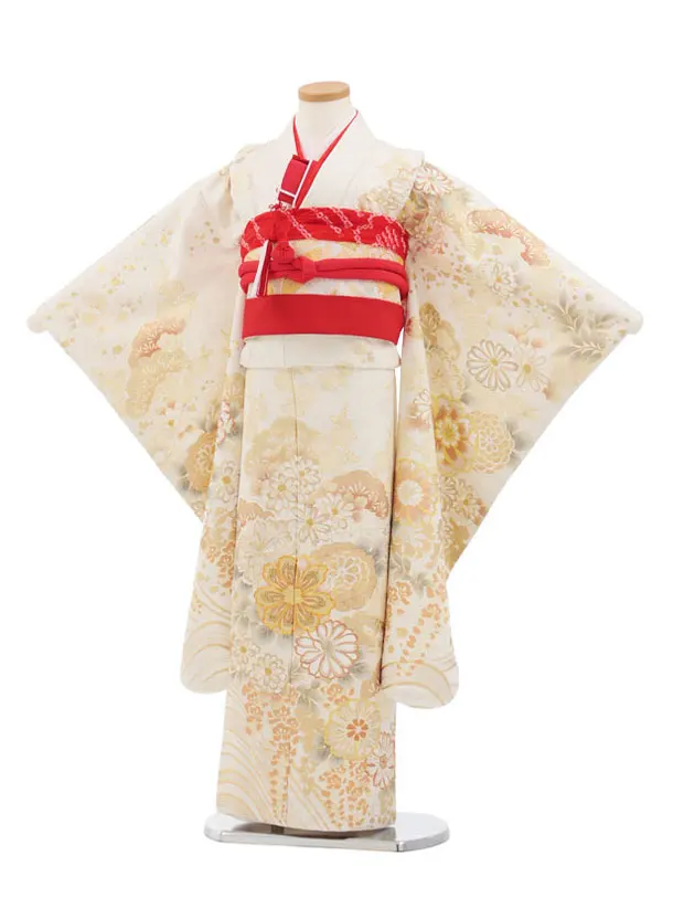 七五三(7歳袋帯)Y658 【高級正絹】桂由美アイボリー金彩花づくし