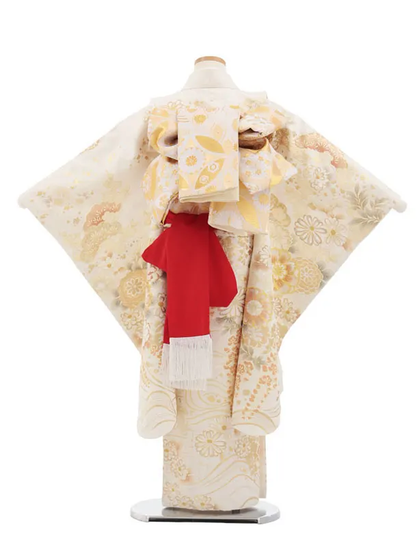 七五三(7歳袋帯)Y658 【高級正絹】桂由美アイボリー金彩花づくし