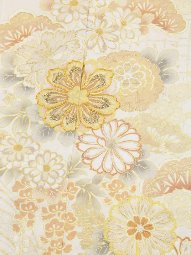 七五三(7歳袋帯)Y658 【高級正絹】桂由美アイボリー金彩花づくし