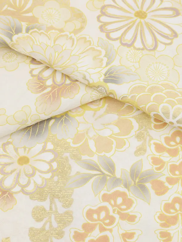 七五三(7歳袋帯)Y658 【高級正絹】桂由美アイボリー金彩花づくし