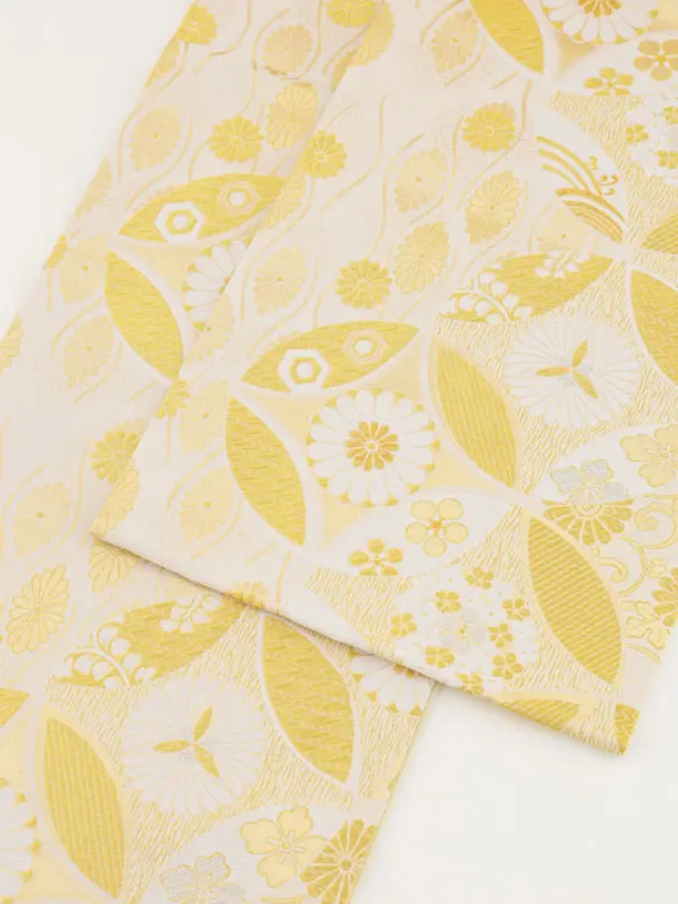 七五三(7歳袋帯)Y658 【高級正絹】桂由美アイボリー金彩花づくし