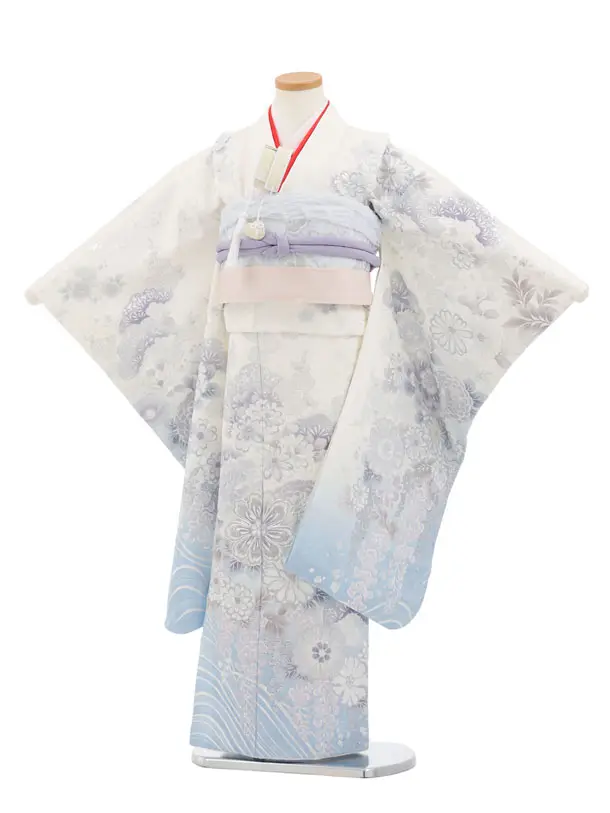 七五三(7歳袋帯)Y659 【高級正絹】桂由美 白地 銀彩裾ブルー 花づくし