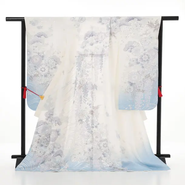 七五三(7歳袋帯)Y659 【高級正絹】桂由美 白地 銀彩裾ブルー 花づくし