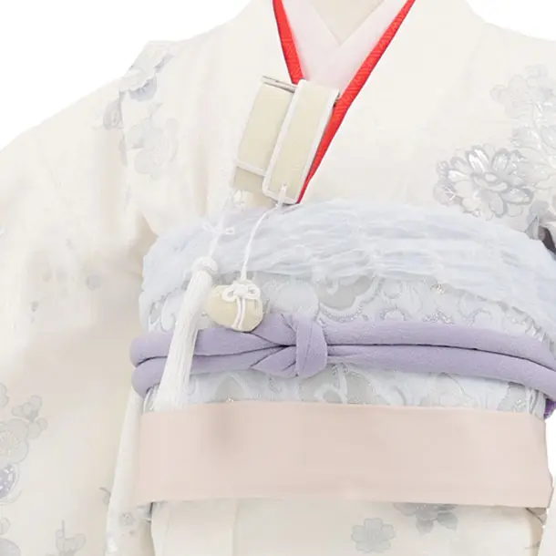 七五三(7歳袋帯)Y659 【高級正絹】桂由美 白地 銀彩裾ブルー 花づくし