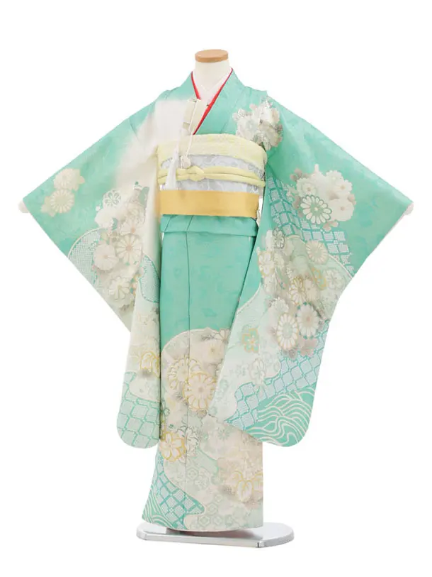 七五三(7歳袋帯)Y660 【高級正絹】桂由美 ミントラメ波に花づくし