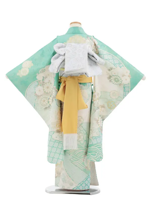 七五三(7歳袋帯)Y660 【高級正絹】桂由美 ミントラメ波に花づくし