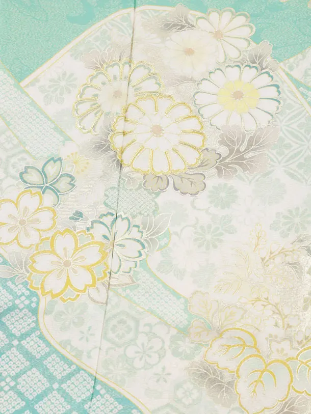 七五三(7歳袋帯)Y660 【高級正絹】桂由美 ミントラメ波に花づくし