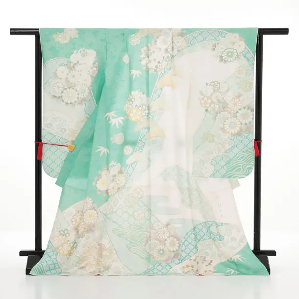 七五三(7歳袋帯)Y660 【高級正絹】桂由美 ミントラメ波に花づくし