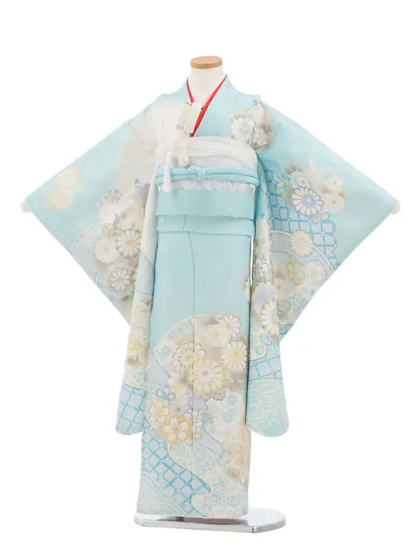 七五三(7歳袋帯)Y661 【高級正絹】桂由美 水色ラメ波に花づくし