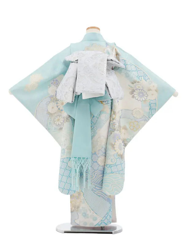 七五三(7歳袋帯)Y661 【高級正絹】桂由美 水色ラメ波に花づくし