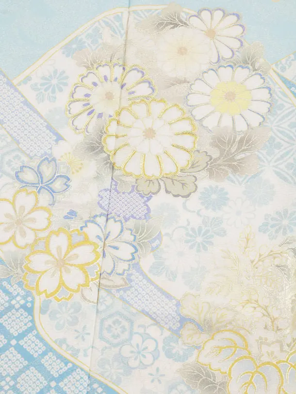 七五三(7歳袋帯)Y661 【高級正絹】桂由美 水色ラメ波に花づくし