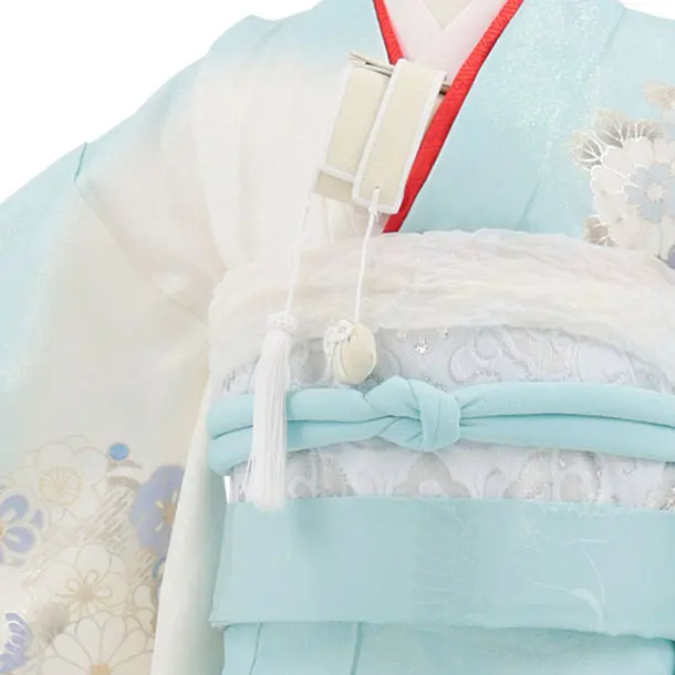 七五三(7歳袋帯)Y661 【高級正絹】桂由美 水色ラメ波に花づくし