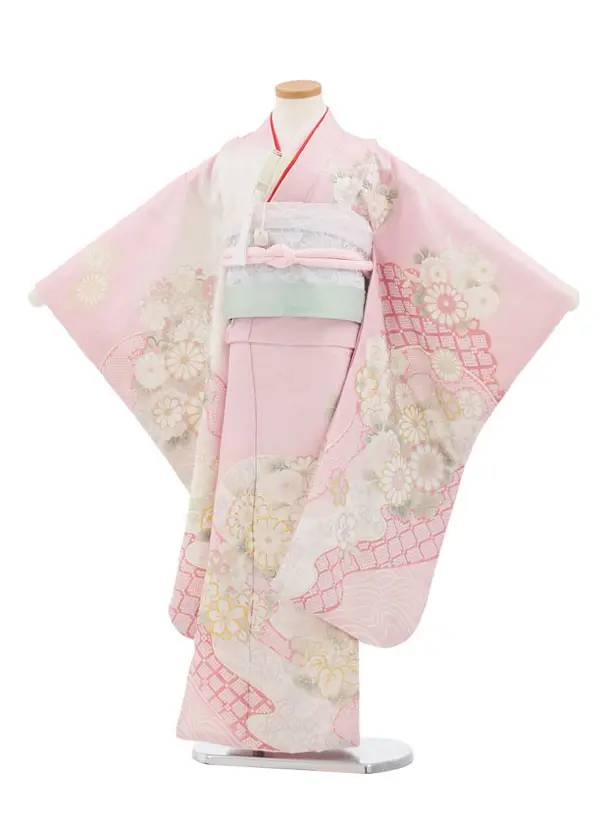 七五三(7歳袋帯)Y662 【高級正絹】桂由美 ピンクラメ波に花づくし