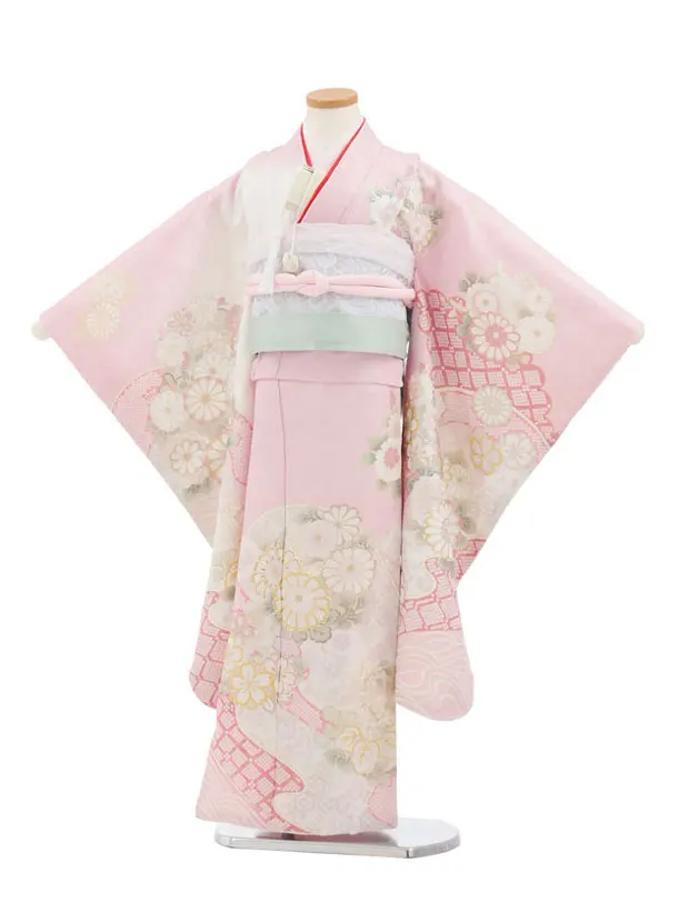 七五三(7歳袋帯)Y662 【高級正絹】桂由美 ピンクラメ波に花づくし