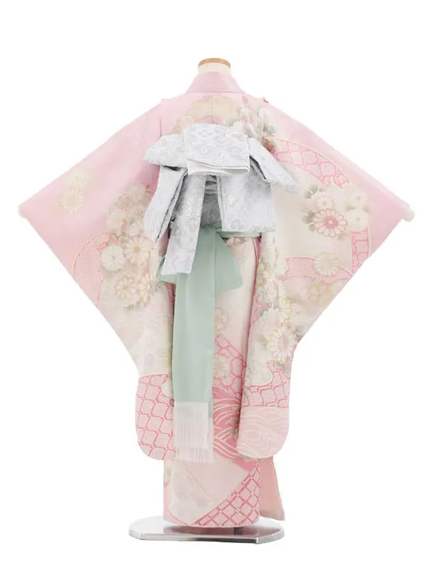 七五三(7歳袋帯)Y662 【高級正絹】桂由美 ピンクラメ波に花づくし